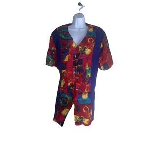 Vintage CM Shapes Womens Spring Artsy Roomy Plus Size Button Up Blouse Top 1X